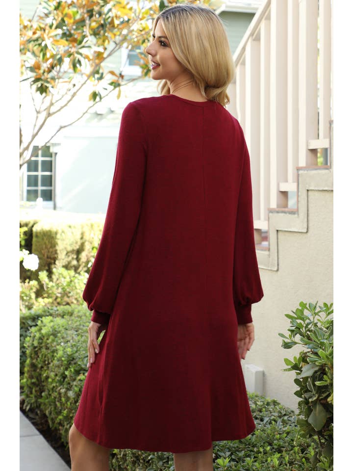 You & Me - Wholesale Dress - Women's - YMD10063V-PUFF LONG SLEEVE HACCI BRUSHED DRESS33