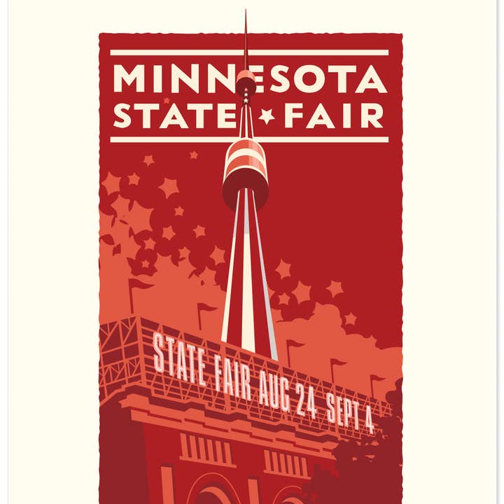 Landmark MN | Rosso Fiera di Stato del Minnesota per la vendita all'ingrosso da parte di Legendary Landmark Art Prints