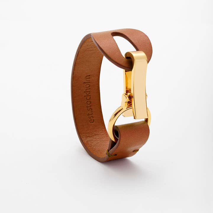 Fumy – wholesale Bangle bracelet – Siv leather bracelet - Ocra brown (Gold)