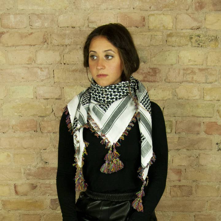 Tribal Trade GmbH – wholesale Scarf – Unisex – Palituch Desert Premium - White - Black - Fringe6