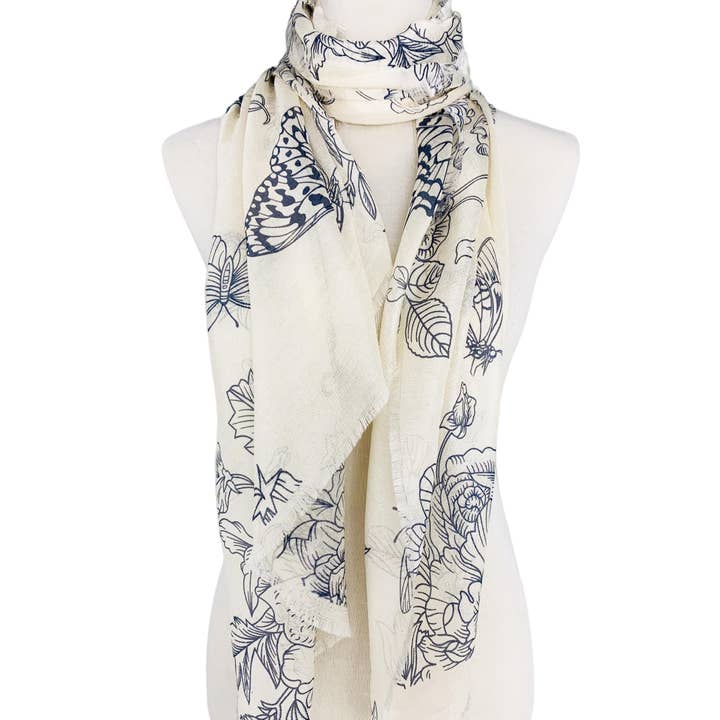 JC Sunny Fashion - Wholesale Scarf - Women's - JC022533 Silky Floral & Butterfly Scarf/Shawl