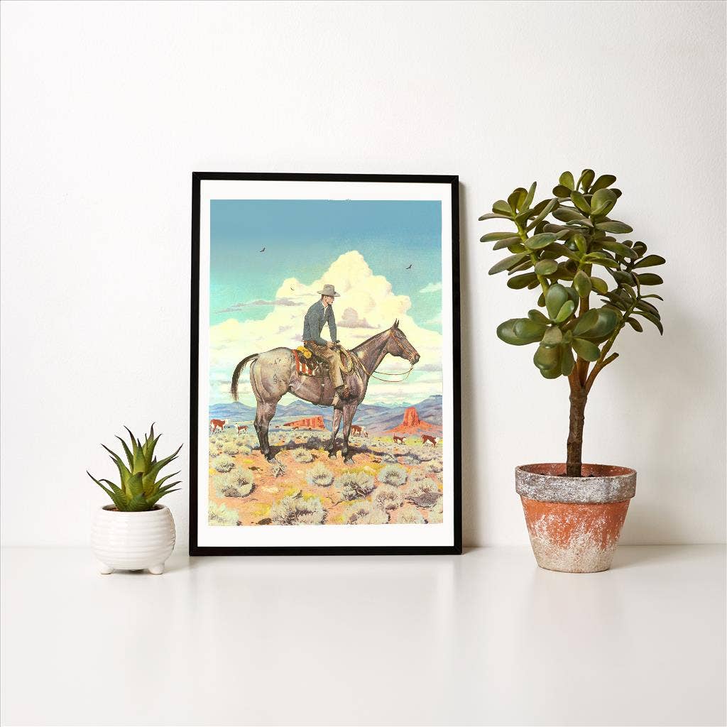 Found Image Press – Großhandel Kunstdruck – Kunstdruck CB-194 Cowboy auf Pferd in der Prärie1