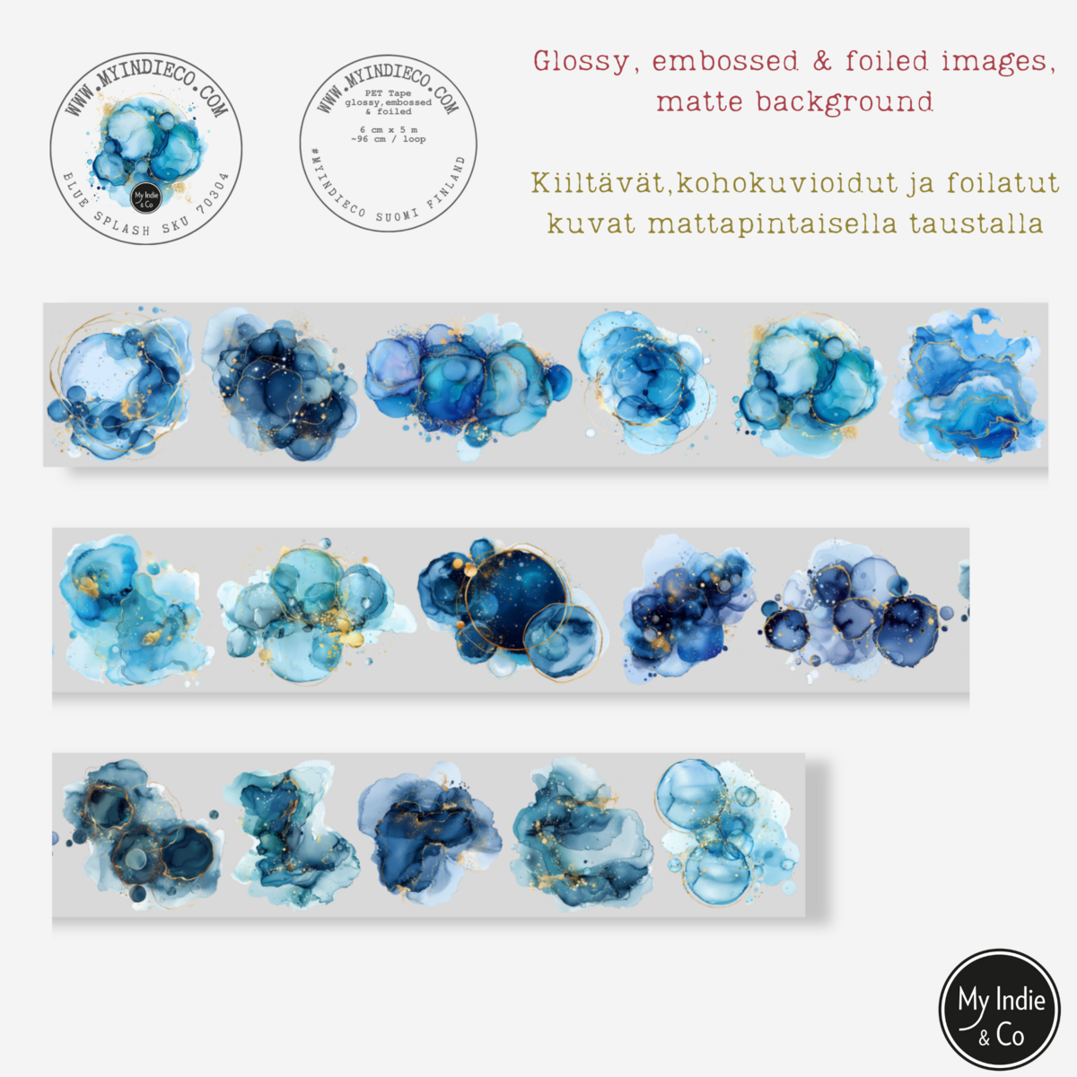 MIC & MIM Premium Paper Shop - Wholesale Washi Tape - MIC | PET Tape (Foiled & Embossed) : Blue Splash5