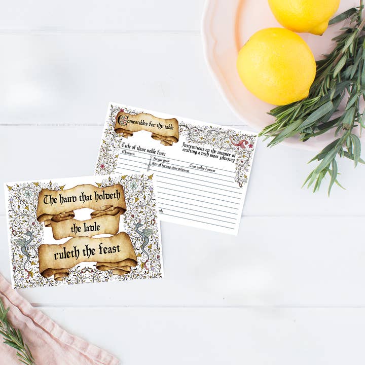 Cryptic Paper Co. - Wholesale Recipe Card - Medieval Dragon Themed Recipe Cards - Set of 203