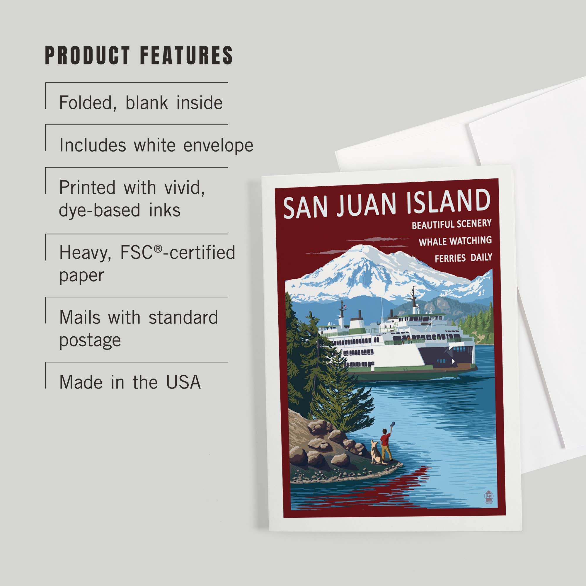 Lantern Press - Wholesale Everyday Greeting Card - GREETING CARD San Juan Island, Boy Waving at Ferry2