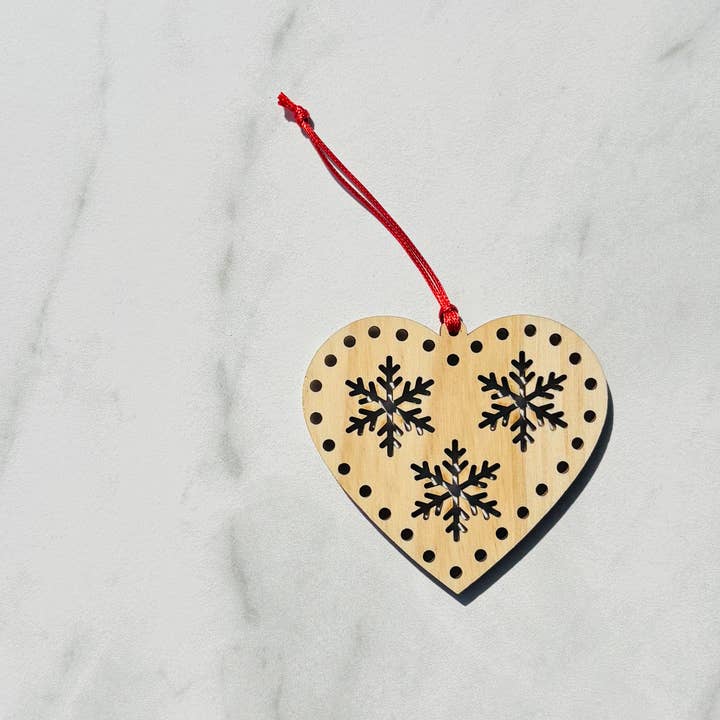 Snowflake Heart Wood Ornament for wholesale by Scandinavian Hearts