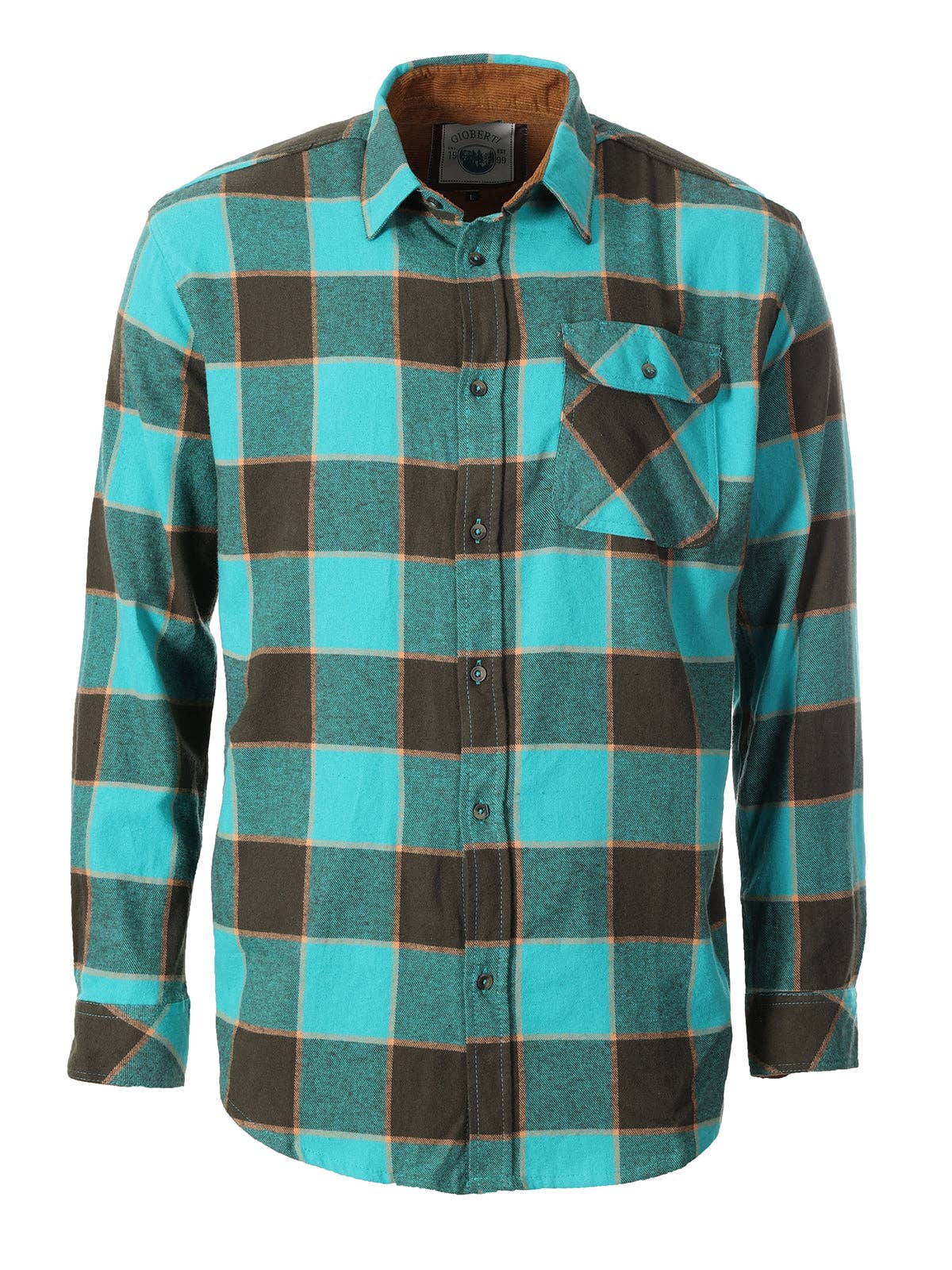 b-one inc - Wholesale Button Down Shirt - Men's - Men's Flannel Button Up Shirt with Corduroy Contrast GB-LS94FC10