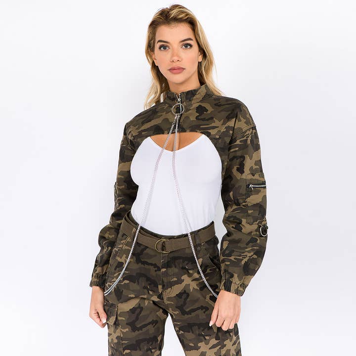 American Bazi - Wholesale Jacket - Women's - CROPPED COLOR JACKETS WITH CHAINS-RJK27370