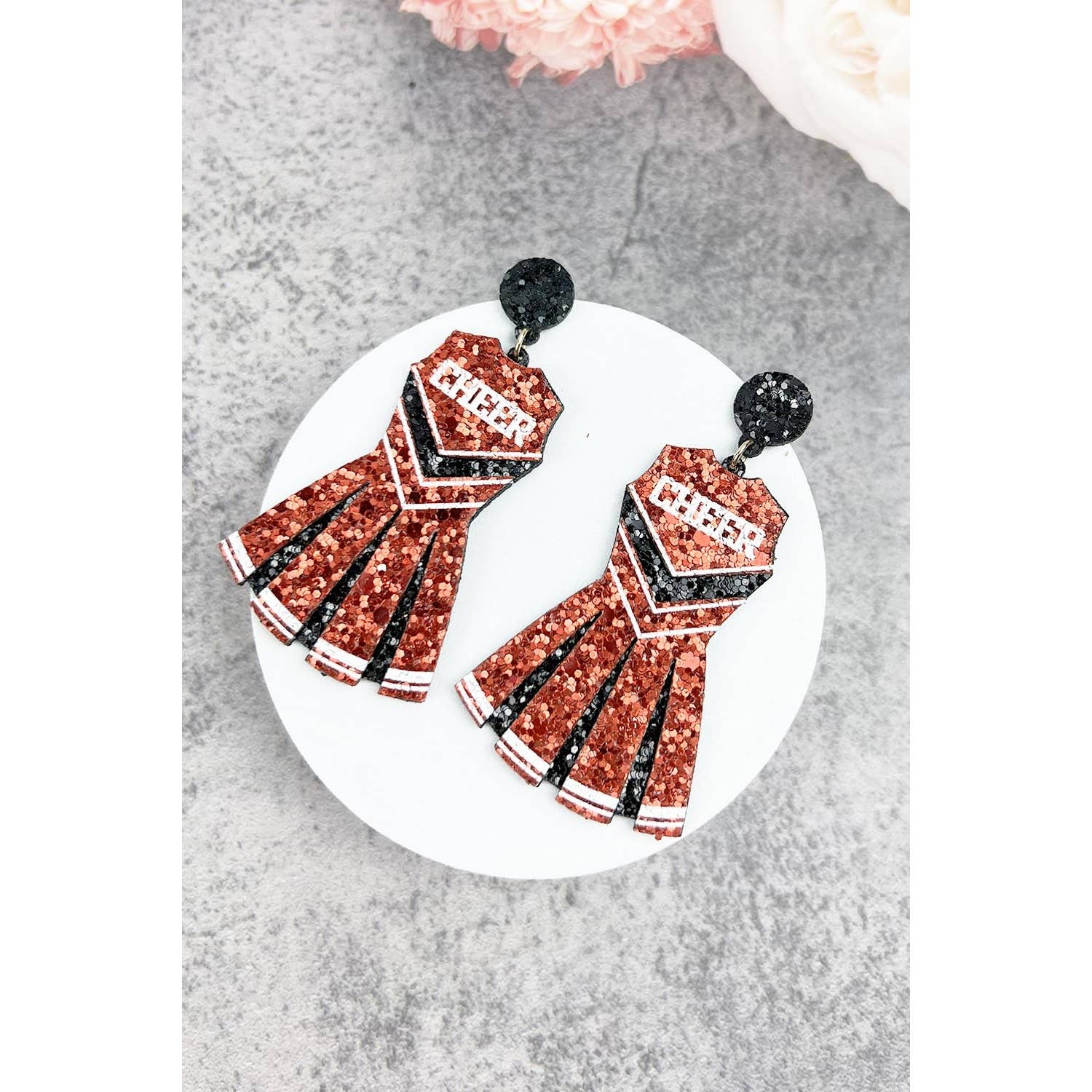 JHP Collection - Wholesale Dangle Earrings - GLITTER CHEERLEADER UNIFORM DROP POST EARRING16