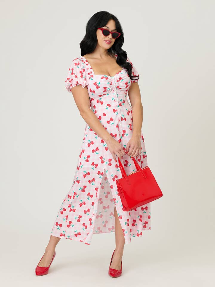 Disney Mickey & Friends-kollektionen av Unique Vintage Rosa & Minnie Körsbär Midi Klänning för wholesale av Unique Vintage