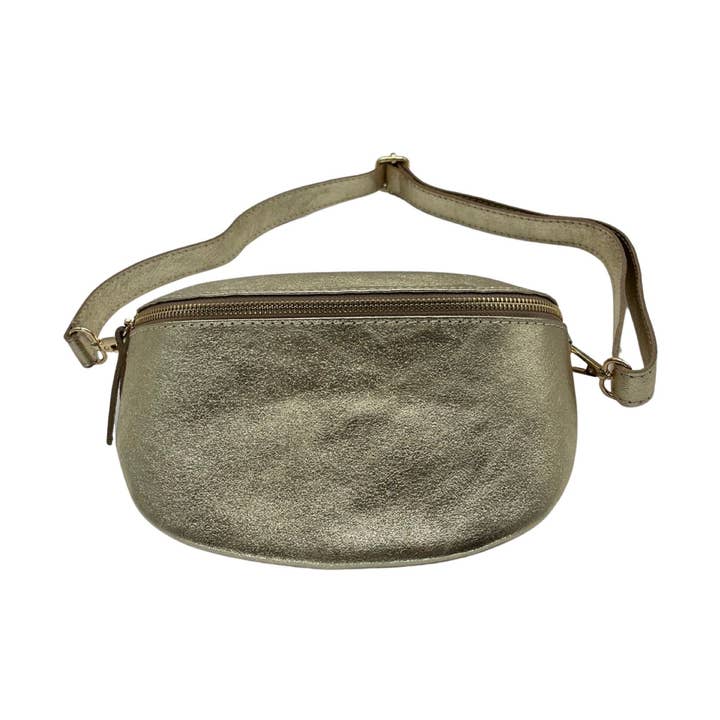 LINA BANANA BAG IN GRAIN LEATHER 25CM GOLD for wholesale by Louisa lee
