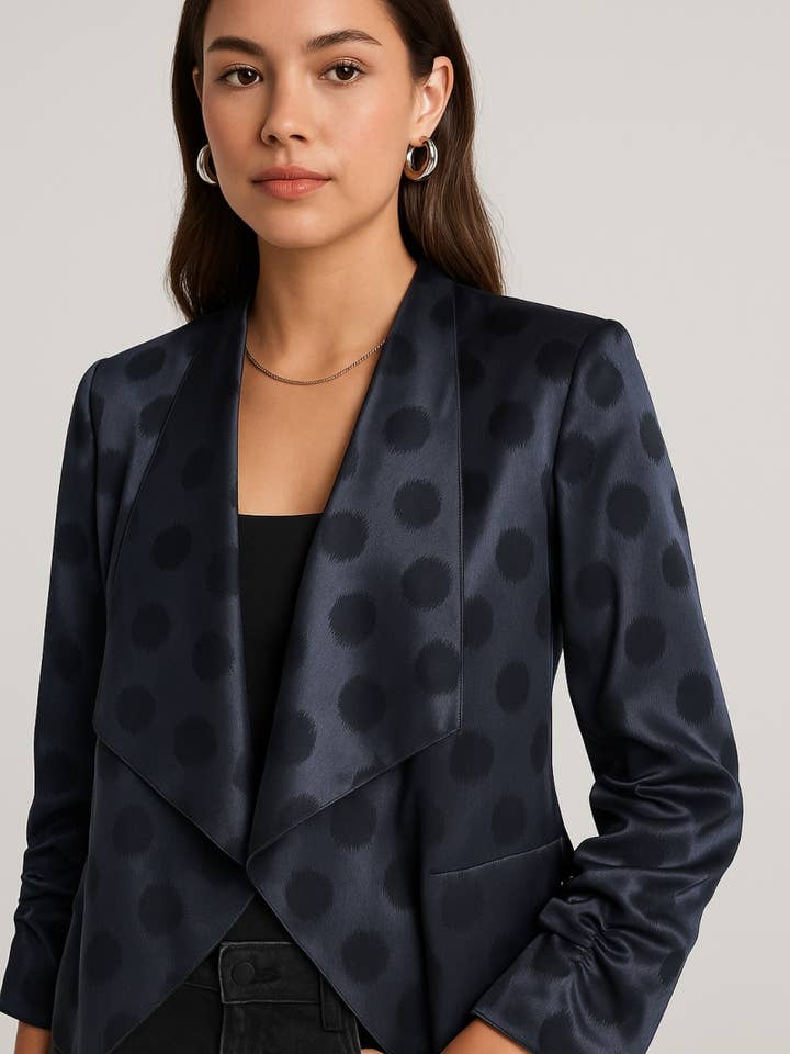 Marineblå åben satinjakke med prikker for engroshandel hos You Udress