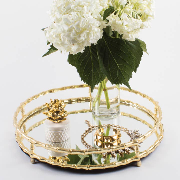 8 Oak Lane - Wholesale Decorative Tray - Gold Bamboo Round Mirrored Tray1