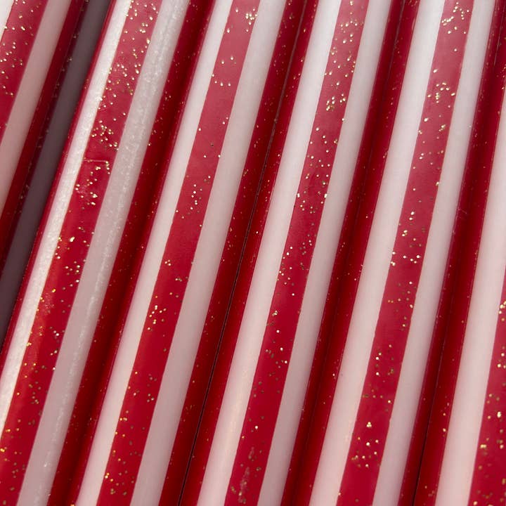 The Colour Emporium – wholesale Tapered candle/candlestick – Christmas Pinstripes Individual2