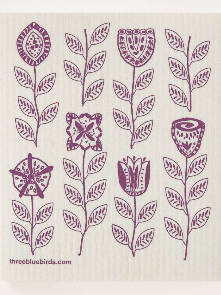 Plum Garden svensk karklud for engroshandel hos Three Bluebirds Swedish Dishcloths