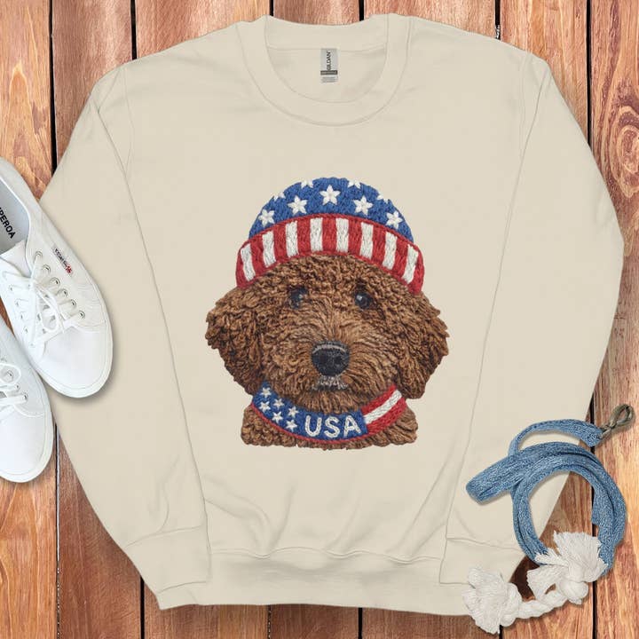 Patriotic Chocolate Doodle Sweatshirt for wholesale by Puppy Jo