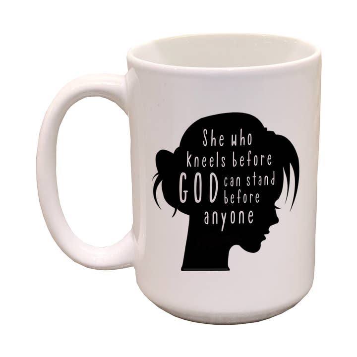 Bible verse coffee mug | She who kneels before God mug for wholesale by swaygirls