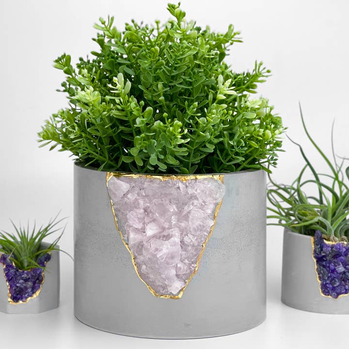 Planters Made in the USA – Vaso de plantas por atacado – PLANTER QUARTZ ROSE 6 polegadas, plantadora geode grande, vaso cristal1