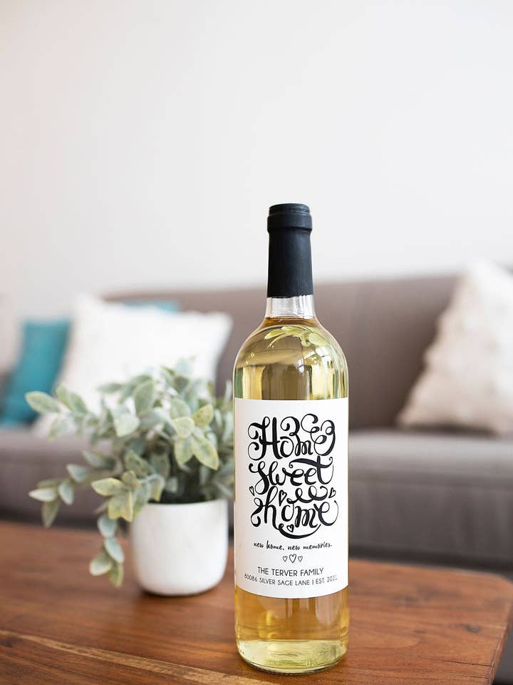Personalized New Home Housewarming Gift Wine Label, Realtor Closing Gift, Home Sweet Home, First Home, New Homeowner Gift for wholesale by Paprika Paperie