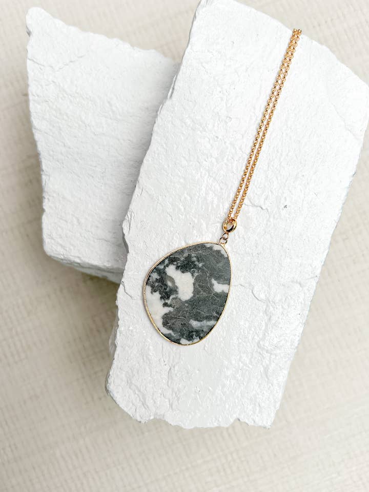 Zebra Jasper Drop Gold Plated Necklace for wholesale by Roc Jewellery