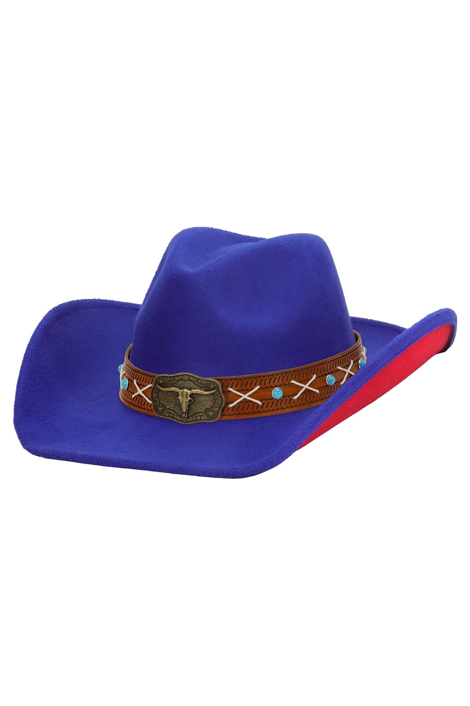 Cap Zone - Wholesale Cowboy Hat - Unisex - Longhorn Stitch Belt Two Tone Felt Cowboy Hat9