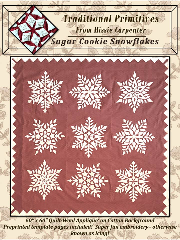 Patrón de apliques de lana con forma de copos de nieve y galletas dulces para venta al por mayor de Traditional Primitives