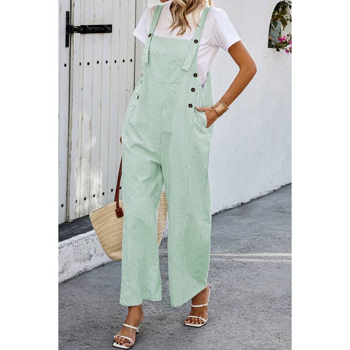 GREEN Solid Square Neck Button Trim Pockets Jumpsuit for wholesale on Faire29