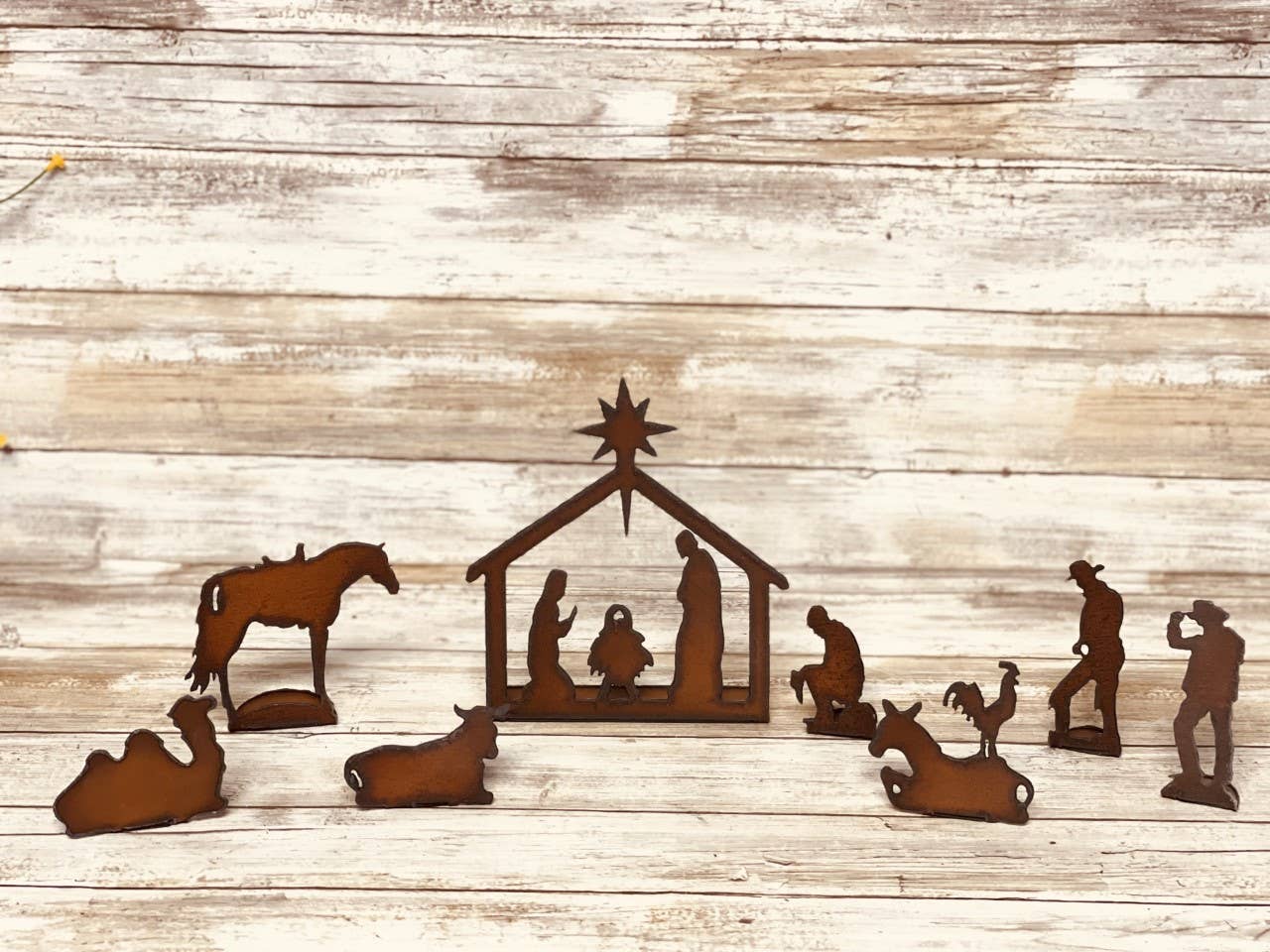 Universal Ironworks USA - Wholesale Nativity Scene Decor - WESTERN SMALL Metal Nativity Scene Rodeo Rustic Christmas1