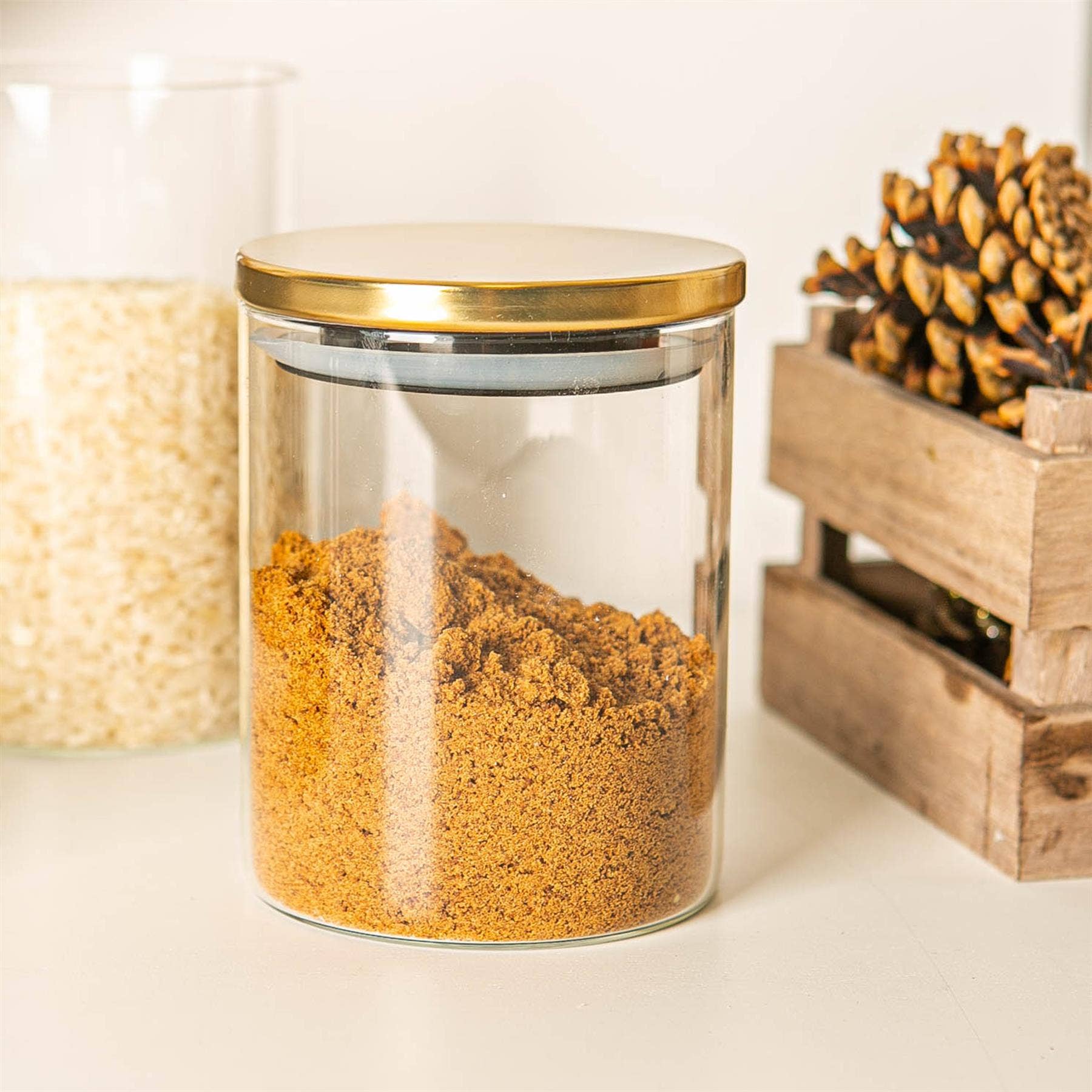 Rinkit Pty Ltd - Wholesale Jar - Glass Storage Jar with Metal Lid - 750ml - Gold1