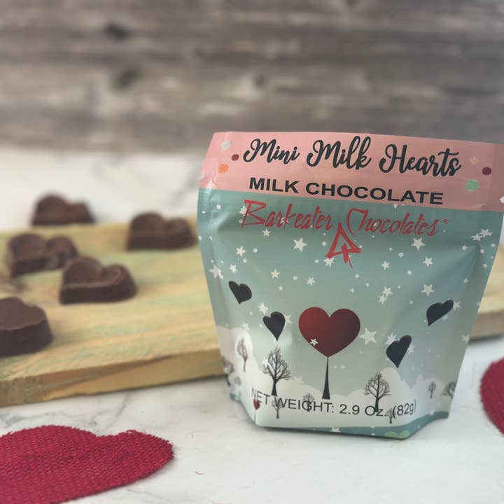 Mini Milk Chocolate Hearts in Pouch for wholesale by Barkeater Chocolates