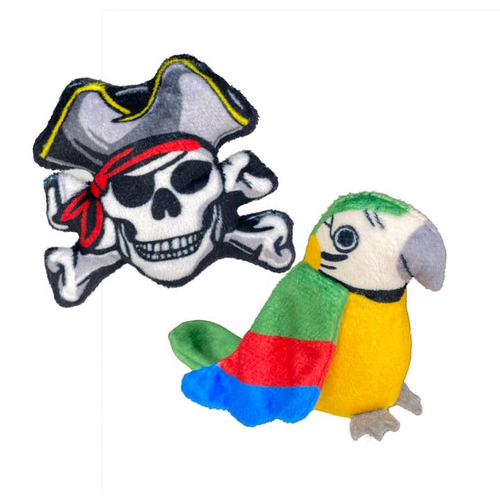 Multipet Margaritaville® Pirate Skull and Parrot Cat Toy 5" for wholesale by Pet Palette Distribution