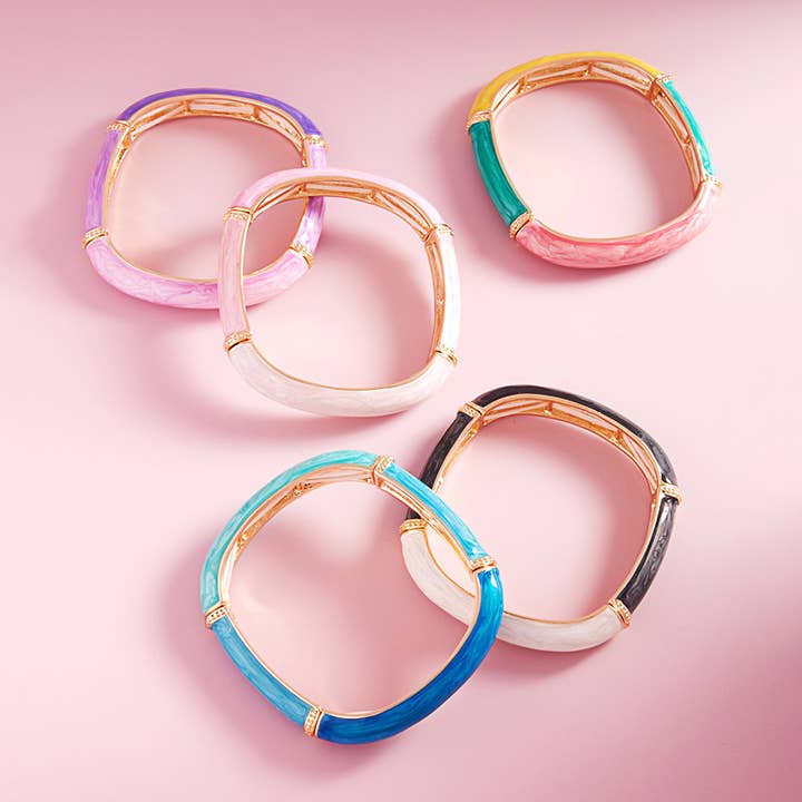 Marbled Enamel Square Stretch Bangle Bracelet for wholesale by Sensibling Corp.
