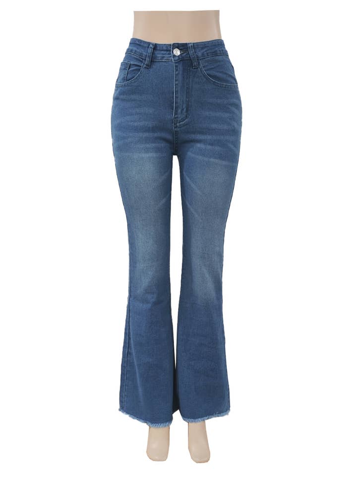 Blue High-waisted fringed flared jeans for wholesale on Faire