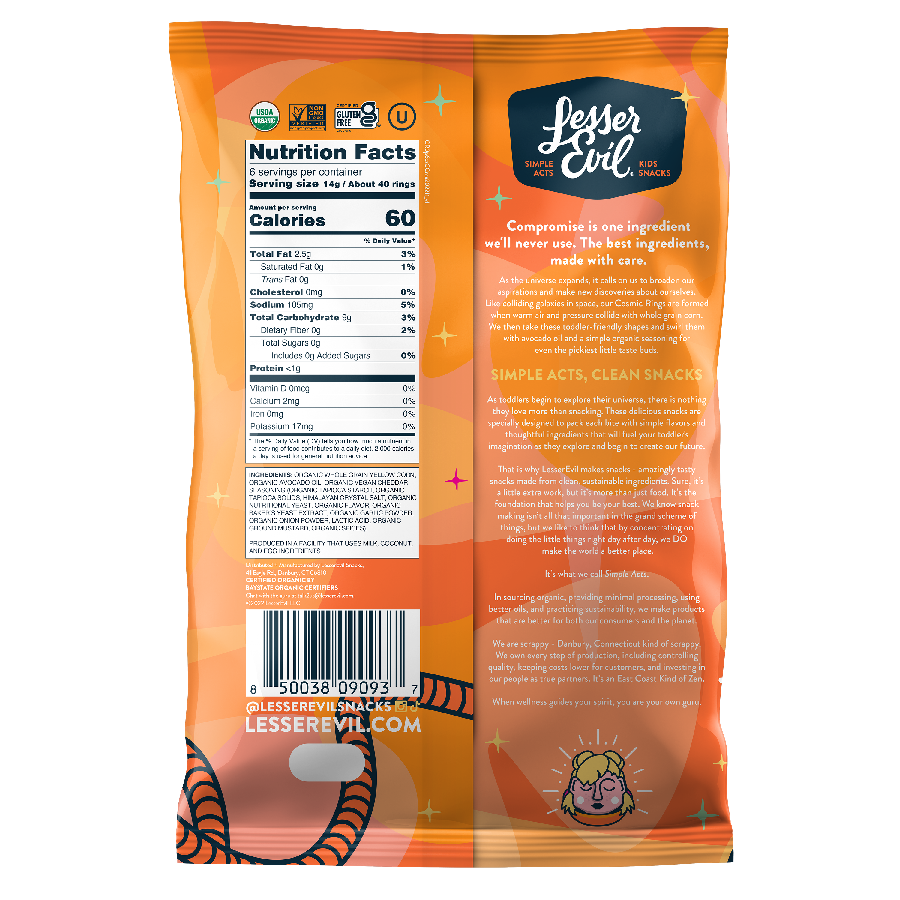 LesserEvil - Wholesale Puffed Snack - Cosmic Rings, Cosmic Cheddar, 3 oz1