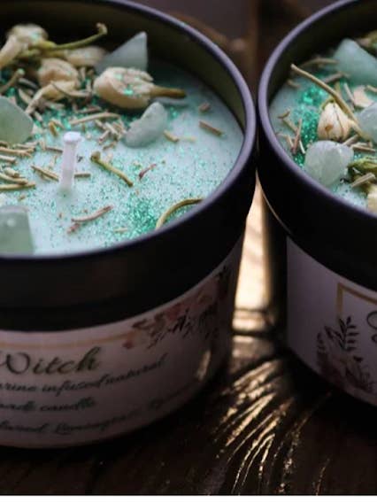 Green witch crystal candle/ aventurine candle/ cottagecore for wholesale by Born Magical