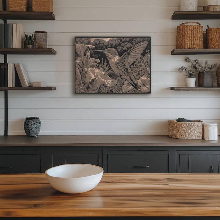 Benoit's Design Co. - Wholesale Wall Sign - Hummingbird in Garden Engraved Illustration3