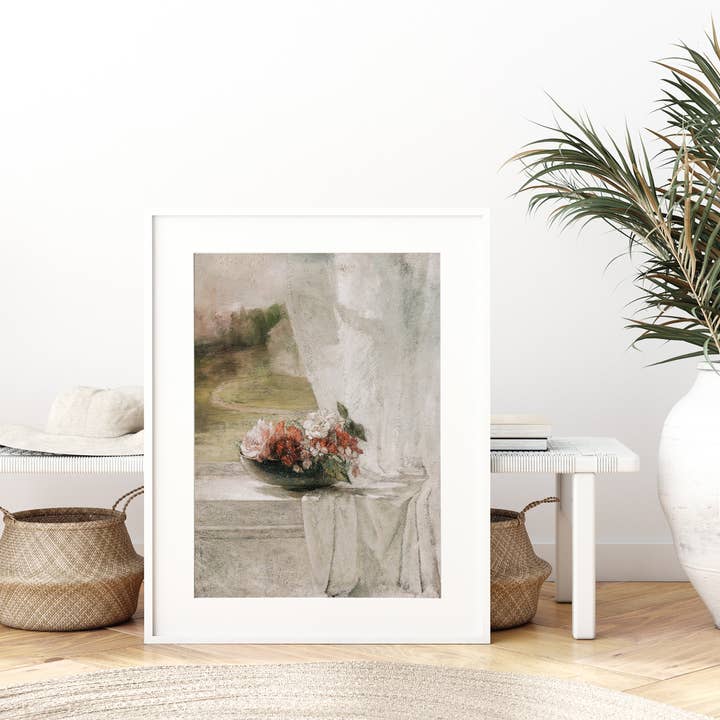 Sugar & Canvas - Wholesale Art Print - European Vintage Flowers in Vase on a Window Art Print VP133