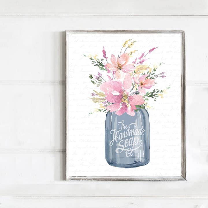 Navy Mason Jar Pink Floral The Handmade Soap Co for wholesale by Lettered & Lined