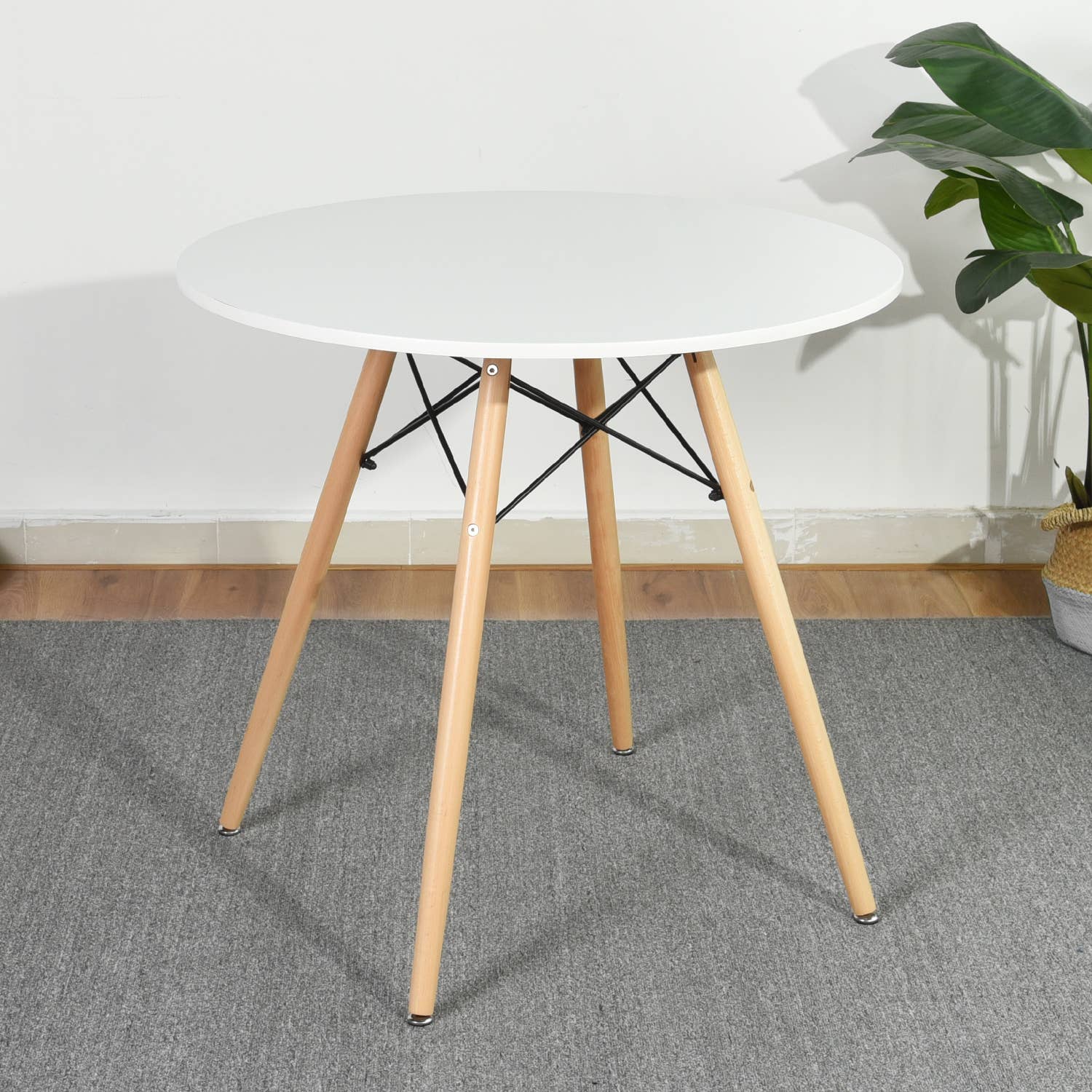 39F Inc. - Vente Tables d'appoint - Table de salle à manger ronde moderne de 31,5 po avec pieds en bois massif, blanc/noir0