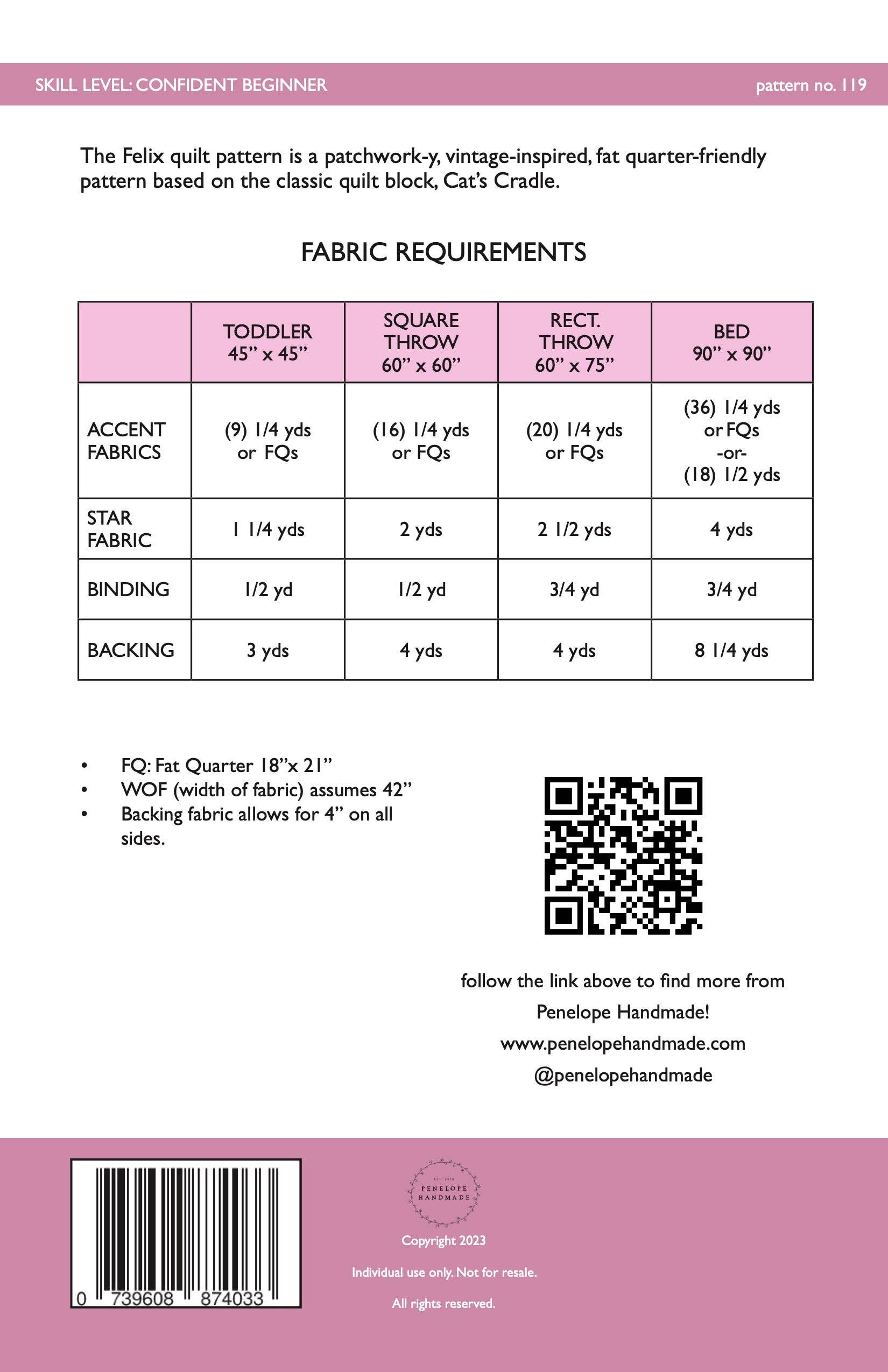 Penelope Handmade - Wholesale Quilt - Felix Quilt Pattern  |   Paper Version1