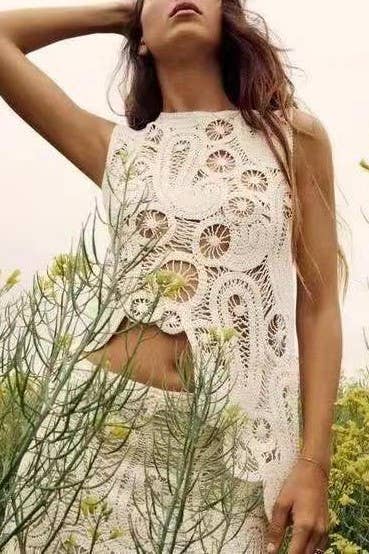 Apricot Irregular hem Crochet Tank Top for wholesale on Faire1