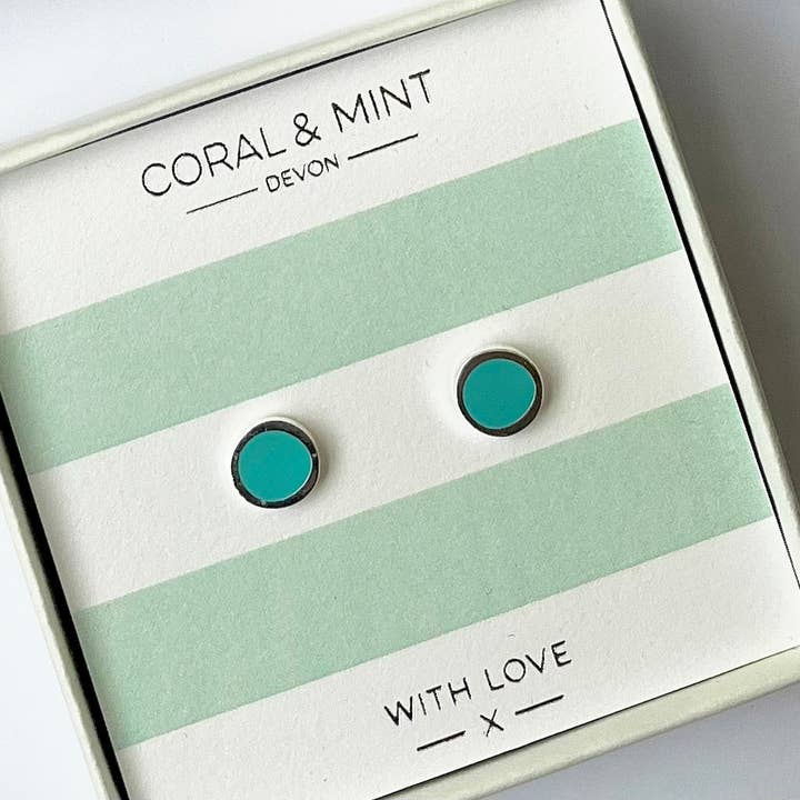 Coral & Mint - Wholesale Stud/Post Earrings - Maxi Turquoise Enamel Studs1