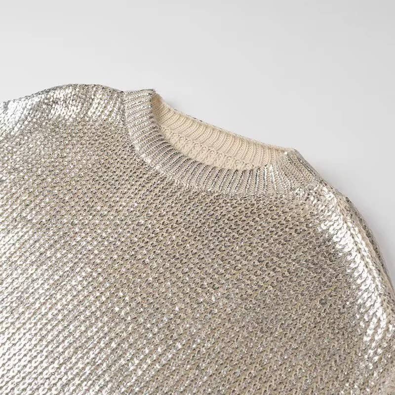 Silvery Shiny Retro Luxury Metallic Pullover Sweater for wholesale on Faire2