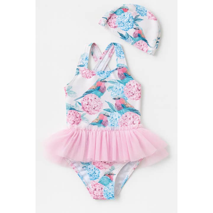 Hydrangea & Birdle Tulle One-Piece Girl Ballerina Swimsuit for wholesale by Fennco Styles