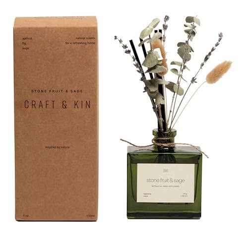 Craft & Kin - Wholesale Reed Diffuser - Green Glass Reed Diffuser with Flowers27