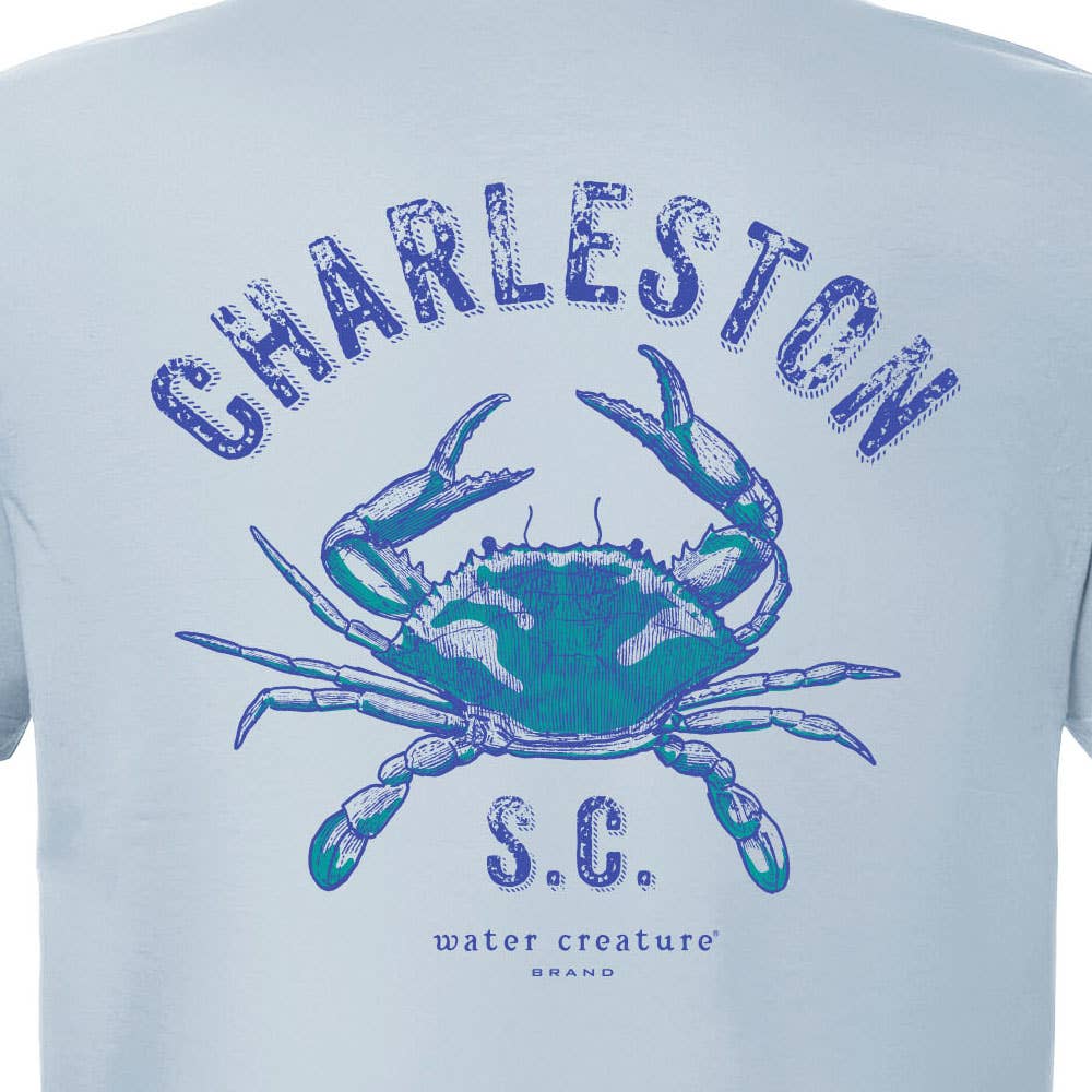 Charleston Apparel – wholesale Screen printed t-shirt – unisex – Customizable Blue Crab Etching - our original artist drawing4
