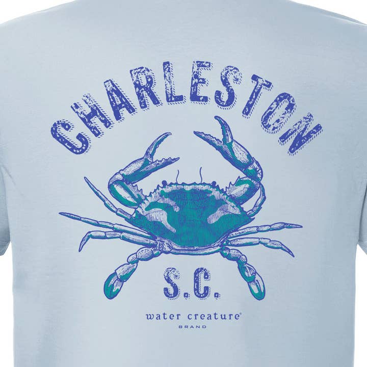 Charleston Apparel - Wholesale Screen Printed T-Shirt - Unisex - Customizable Blue Crab Etching - our original artist drawing4