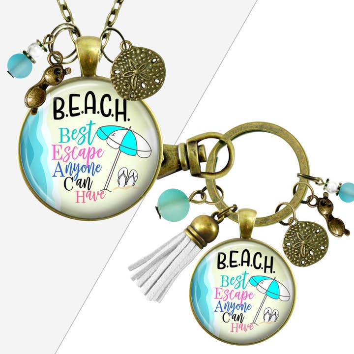 Beach Necklace Keych Best Escape Summer Ocean Sea Jewelry ^ for wholesale by Gutsy Goodness