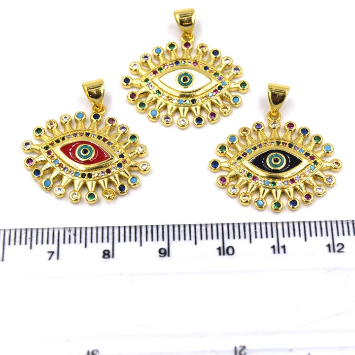 25mm Enamel Evil Eye Pendant with CZ Rays for wholesale by Only Beads