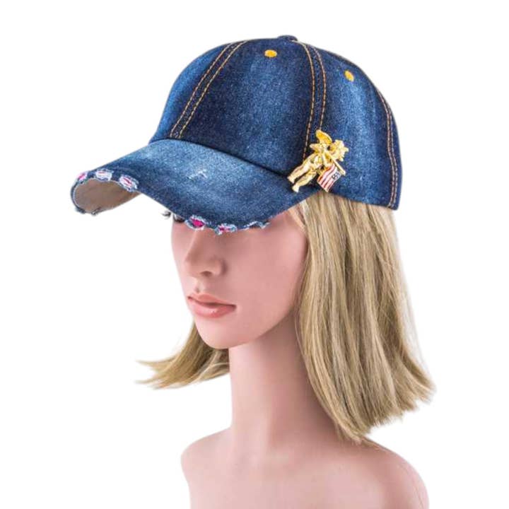 Angel & Flag Pinned Denim Cap for wholesale by Rope & Spurs